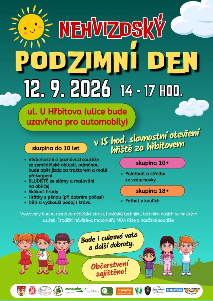 Plakát na kterém je program podzimního dne v Nehvizdech